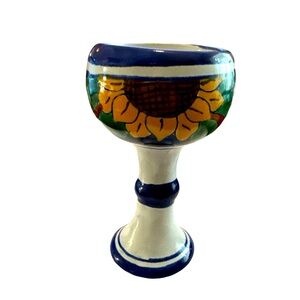 Hand made Small Pottery Goblet made in Mexico. Sunflowers design. (B)